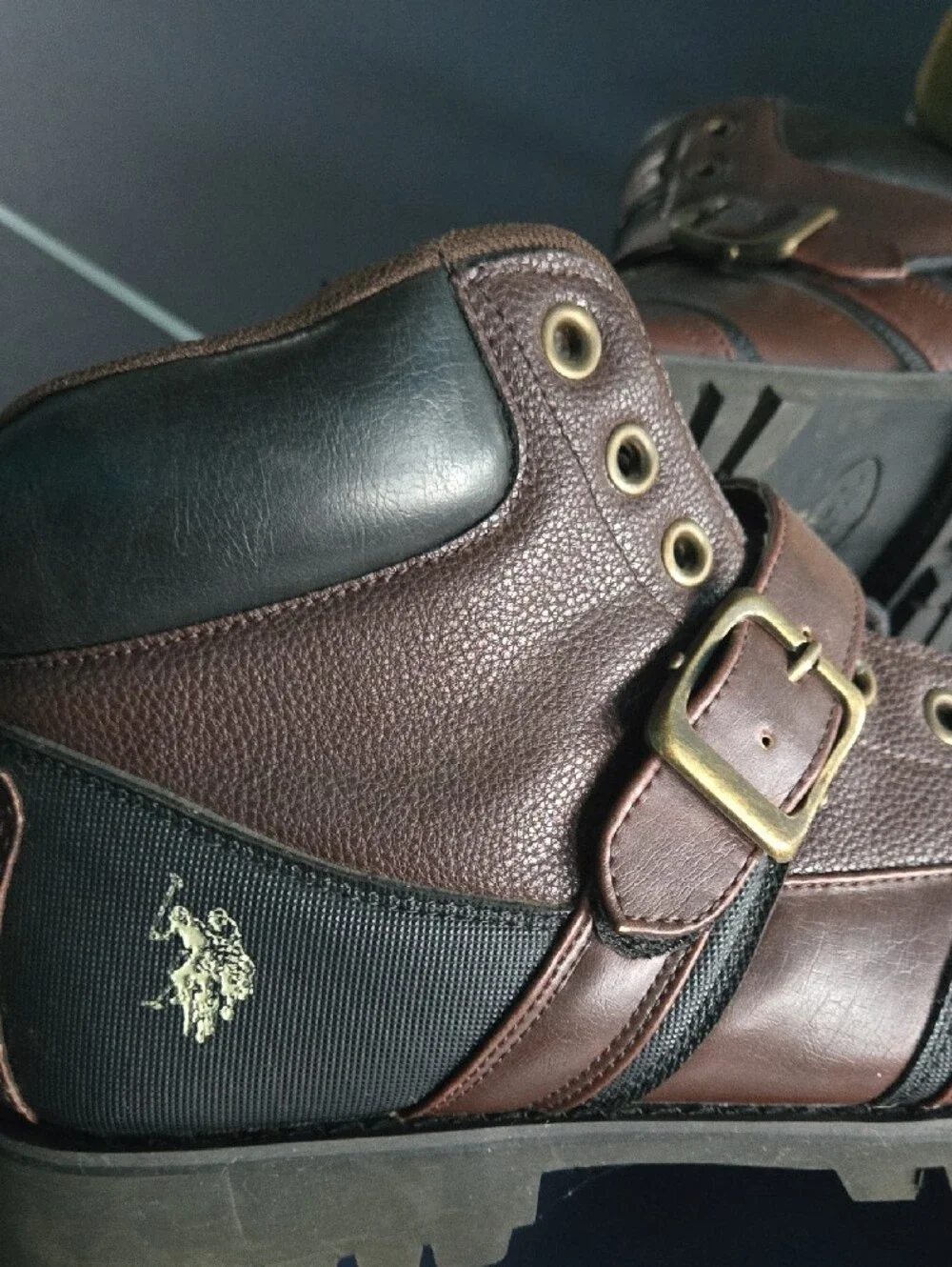 U.S. Polo Assn. Men’s Andes Buckle Ankle Boots Two-Tone Brown Black Size 13